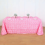 Grandiose 3D Rosette Rectangle Tablecloth Table Cover 90"x132" Pink