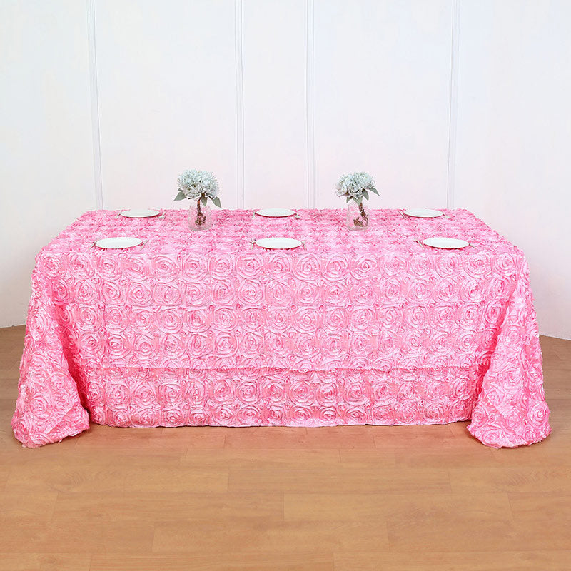 Grandiose 3D Rosette Rectangle Tablecloth Table Cover 90"x132" Pink