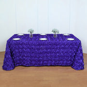 Grandiose 3D Rosette Rectangle Tablecloth Table Cover 90"x132" Purple