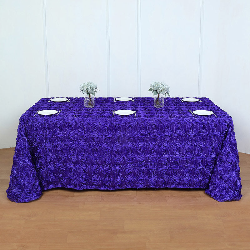 Grandiose 3D Rosette Rectangle Tablecloth Table Cover 90"x132" Purple