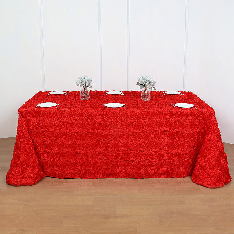 Grandiose 3D Rosette Rectangle Tablecloth Table Cover 90"x132" Red
