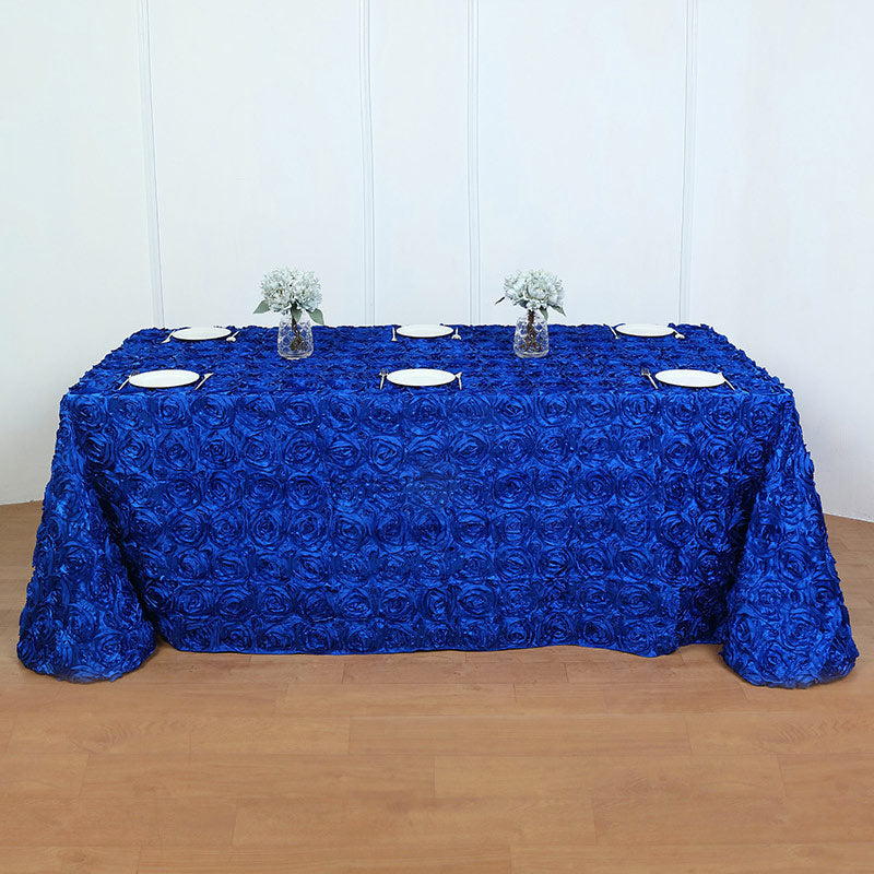 Grandiose 3D Rosette Rectangle Tablecloth Table Cover 90"x132" Royal Blue
