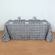 Grandiose 3D Rosette Rectangle Tablecloth Table Cover 90"x132" Silver Gray