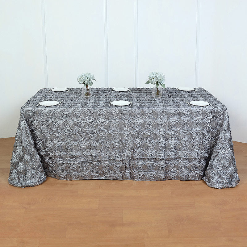 Grandiose 3D Rosette Rectangle Tablecloth Table Cover 90"x132" Silver Gray