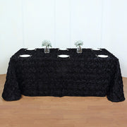 Grandiose 3D Rosette Rectangle Tablecloth Table Cover 90"x132" Black