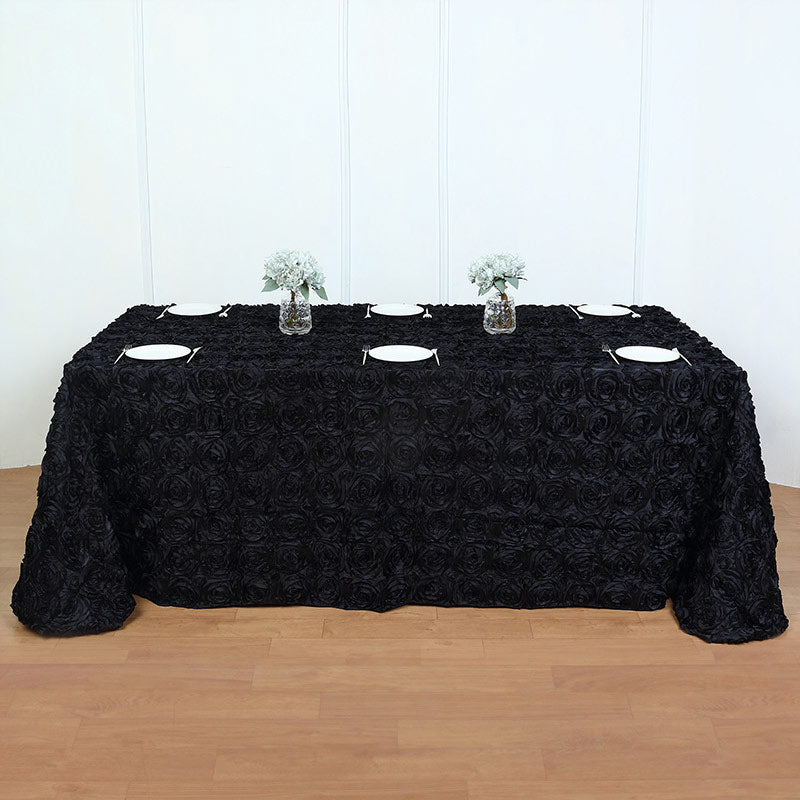 Grandiose 3D Rosette Rectangle Tablecloth Table Cover 90"x132" Black