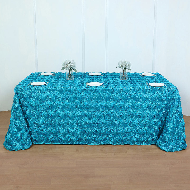 Grandiose 3D Rosette Rectangle Tablecloth Table Cover 90"x132" Lake Blue