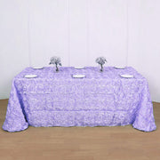 Grandiose 3D Rosette Rectangle Tablecloth Table Cover 90"x132" Light Purple