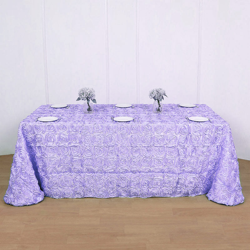 Grandiose 3D Rosette Rectangle Tablecloth Table Cover 90"x132" Light Purple
