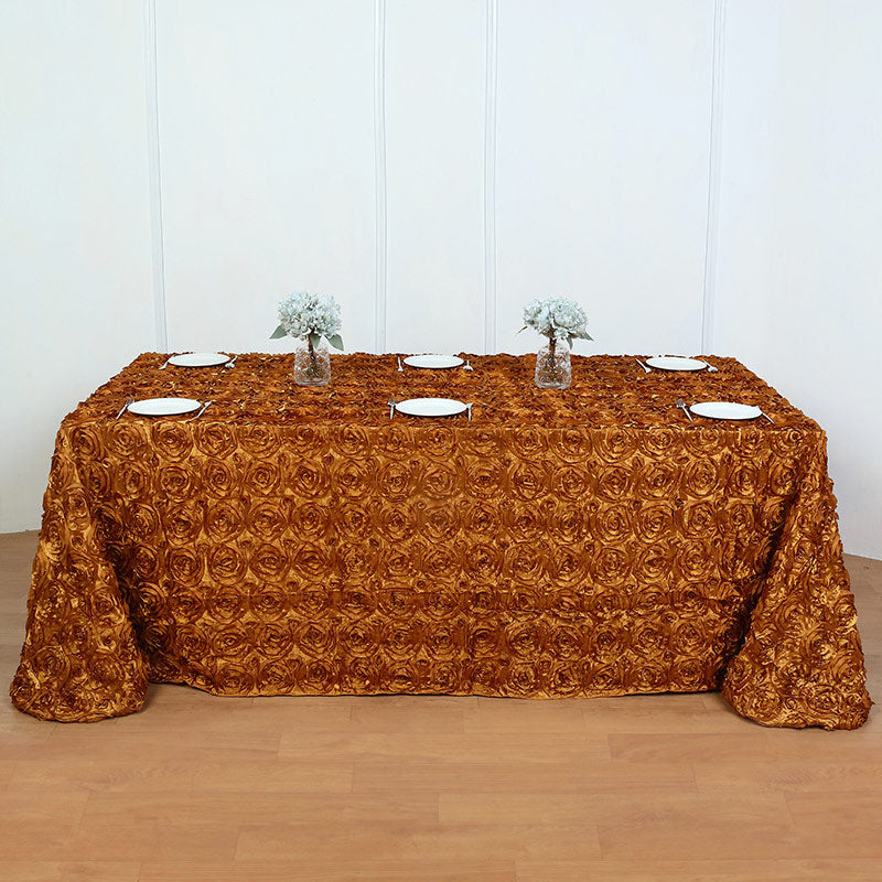 Grandiose 3D Rosette Rectangle Tablecloth Table Cover 90"x132" Gold