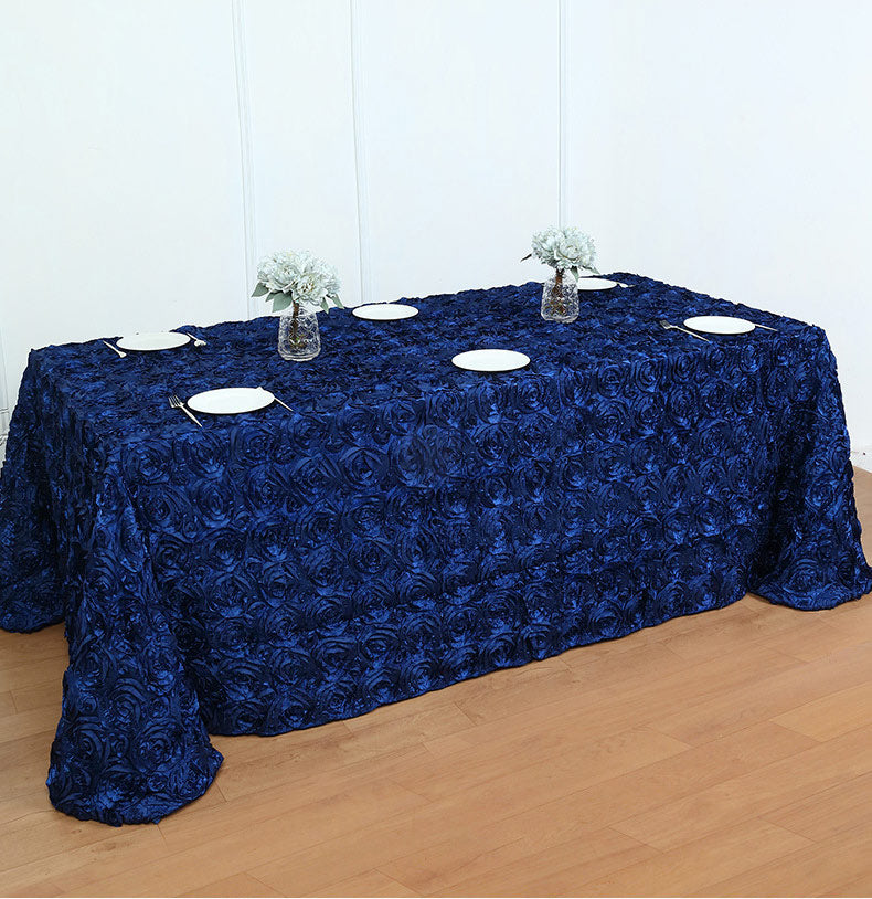 Grandiose 3D Rosette Rectangle Tablecloth Table Cover 90"x132" Navy Blue