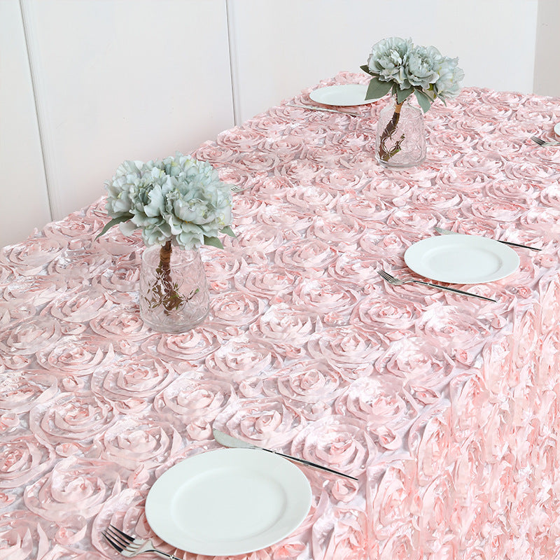 Grandiose 3D Rosette Rectangle Tablecloth Table Cover 90"x132" Light Pink