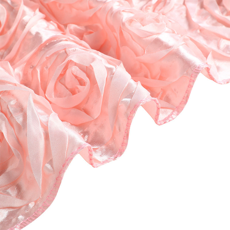 Grandiose 3D Rosette Rectangle Tablecloth Table Cover 90"x132" Light Pink