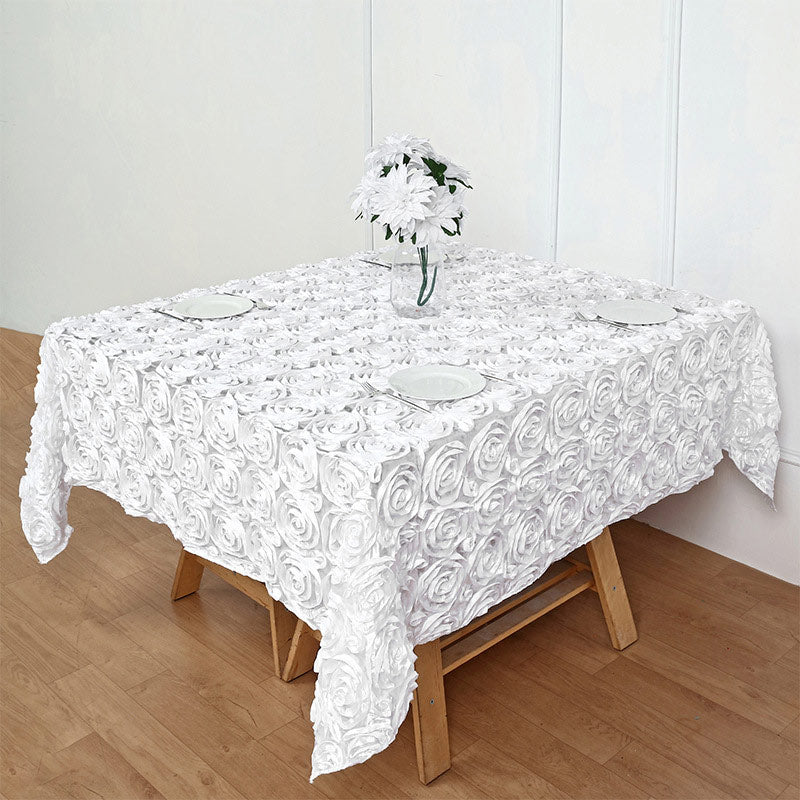 Grandiose 3D Rosette Square Tablecloth Table Cover 85"x85" White