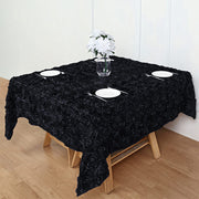 Grandiose 3D Rosette Square Tablecloth Table Cover 72"x72" Black