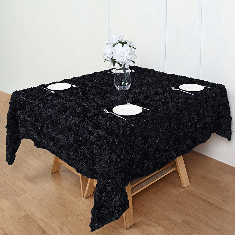 Grandiose 3D Rosette Square Tablecloth Table Cover 85"x85" Black