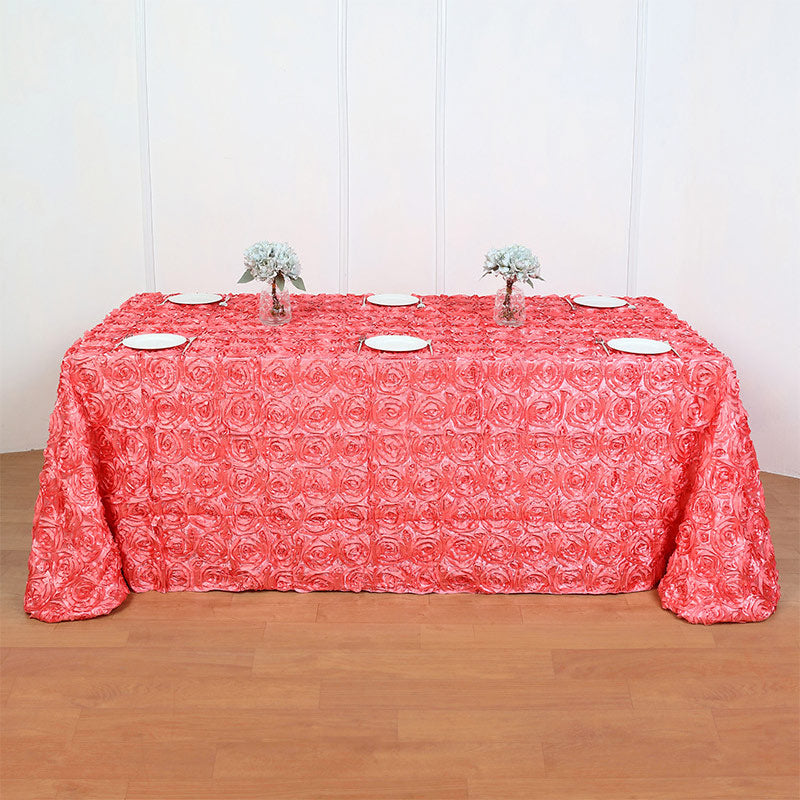 Grandiose 3D Rosette Rectangle Tablecloth Table Cover 90"x132" Rose