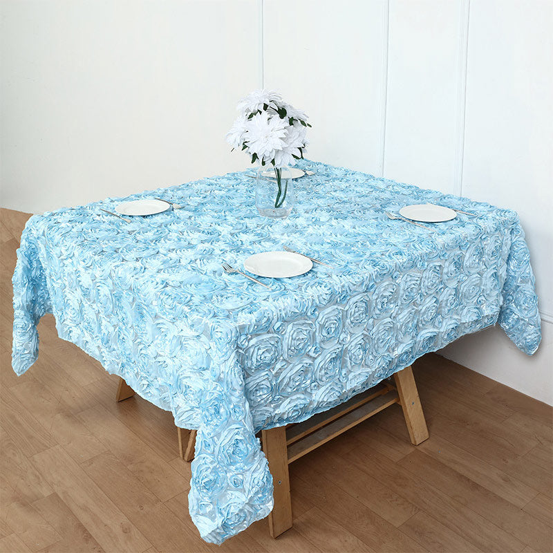 Grandiose 3D Rosette Square Tablecloth Table Cover 85"x85" Light Blue