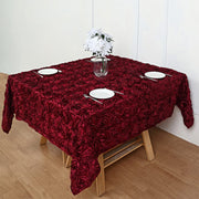 Grandiose 3D Rosette Square Tablecloth Table Cover 85"x85" Burgundy