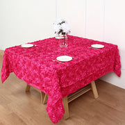Grandiose 3D Rosette Square Tablecloth Table Cover 72"x72" Rose Red