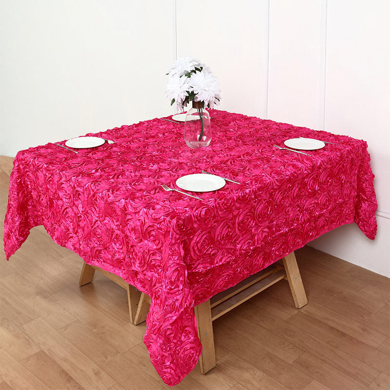 Grandiose 3D Rosette Square Tablecloth Table Cover 85"x85" Rose Red