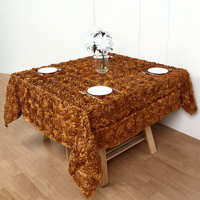 Grandiose 3D Rosette Square Tablecloth Table Cover 85"x85" Gold