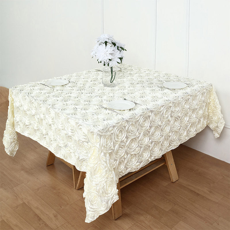 Grandiose 3D Rosette Square Tablecloth Table Cover 85"x85" Beige