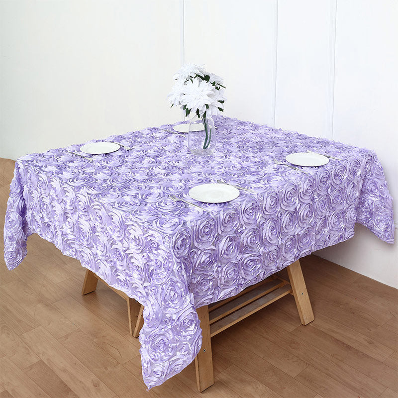 Grandiose 3D Rosette Square Tablecloth Table Cover 85"x85" Light Purple