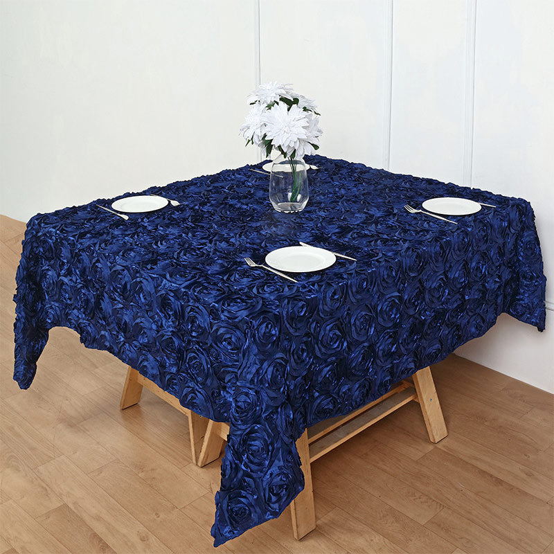 Grandiose 3D Rosette Square Tablecloth Table Cover 85"x85" Navy Blue