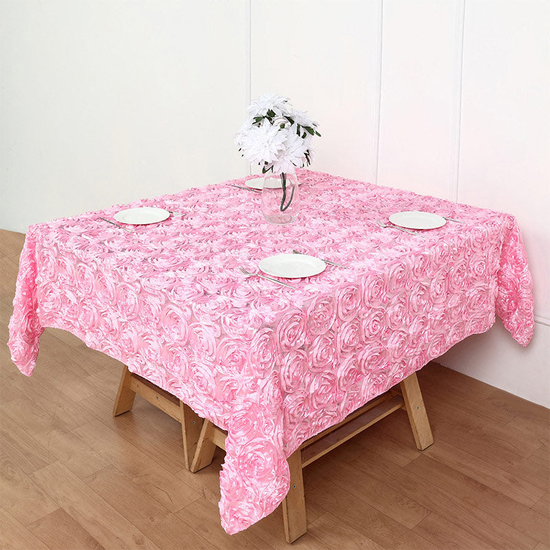Grandiose 3D Rosette Square Tablecloth Table Cover 85"x85" Pink