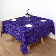 Grandiose 3D Rosette Square Tablecloth Table Cover 85"x85" Purple