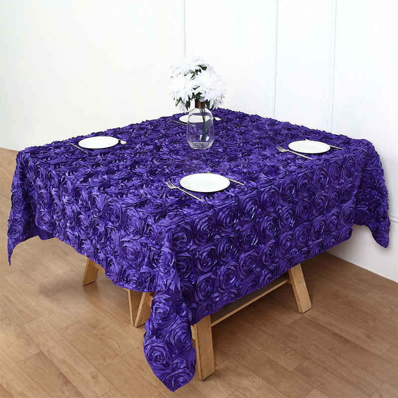 Grandiose 3D Rosette Square Tablecloth Table Cover 85"x85" Purple