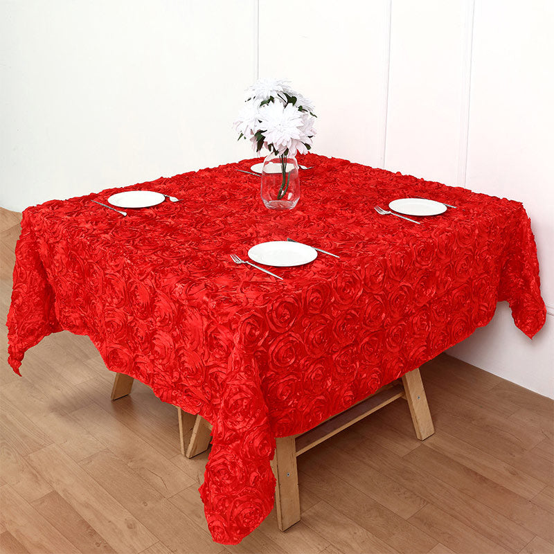 Grandiose 3D Rosette Square Tablecloth Table Cover 85"x85" Red
