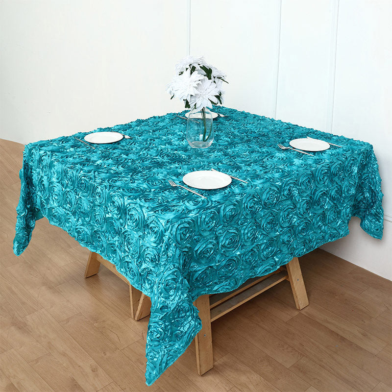 Grandiose 3D Rosette Square Tablecloth Table Cover 85"x85" Lake Blue