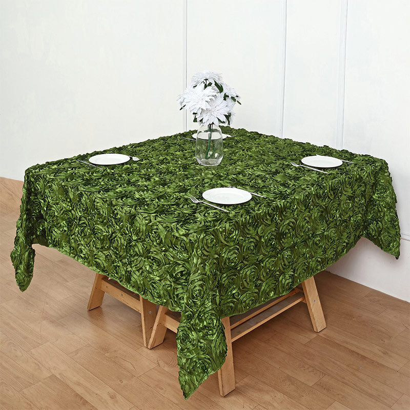 Grandiose 3D Rosette Square Tablecloth Table Cover 85"x85" Army Green