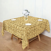Grandiose 3D Rosette Square Tablecloth Table Cover 72"x72" Champagne