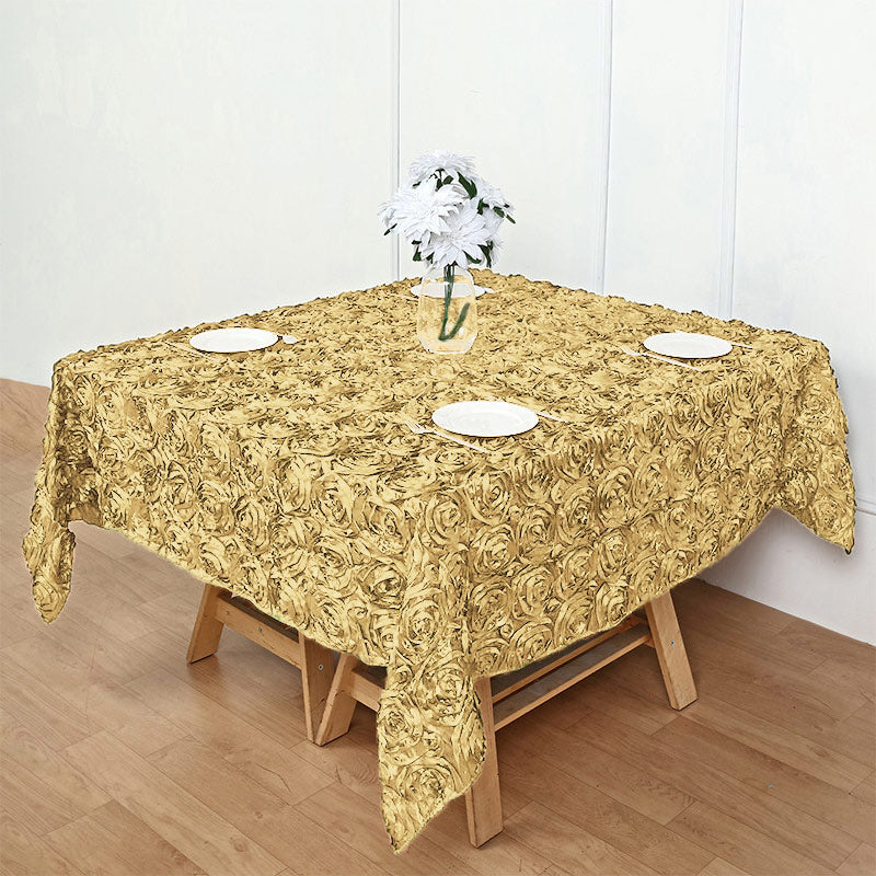 Grandiose 3D Rosette Square Tablecloth Table Cover 85"x85" Champagne