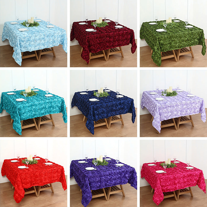 Grandiose 3D Rosette Square Tablecloth Table Cover for Wedding Party Event Banquet