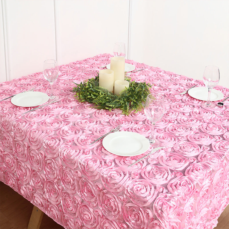 Grandiose 3D Rosette Square Tablecloth Table Cover 85"x85" Wine Purple
