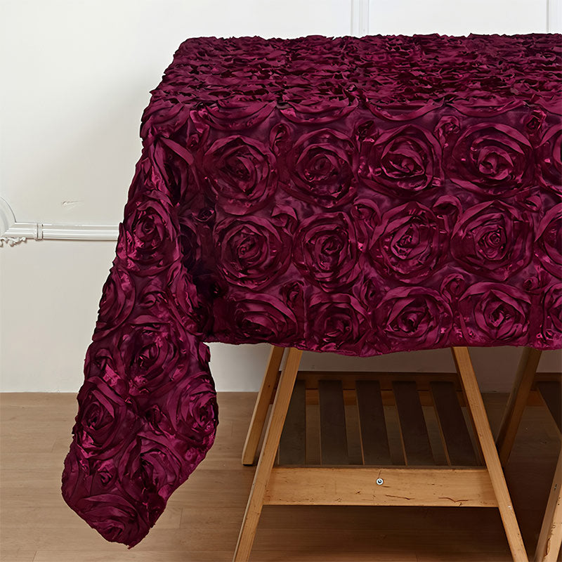 Grandiose 3D Rosette Square Tablecloth Table Cover 85"x85" Wine Purple