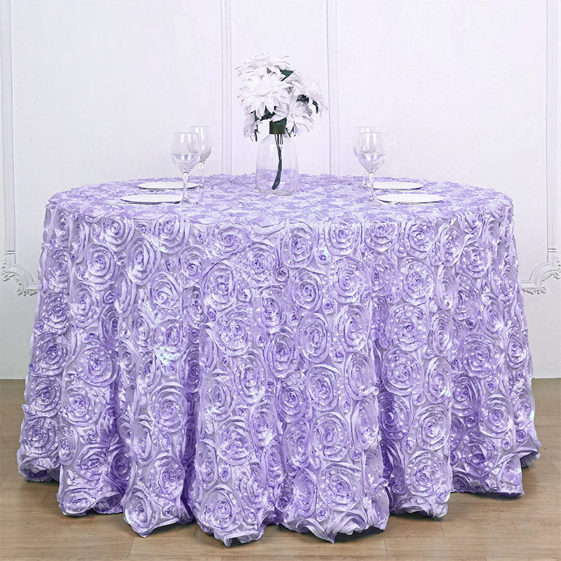 Grandiose 3D Rosette Round Tablecloth Table Cover 120" Light Purple