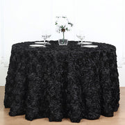Grandiose 3D Rosette Round Tablecloth Table Cover 130" Black