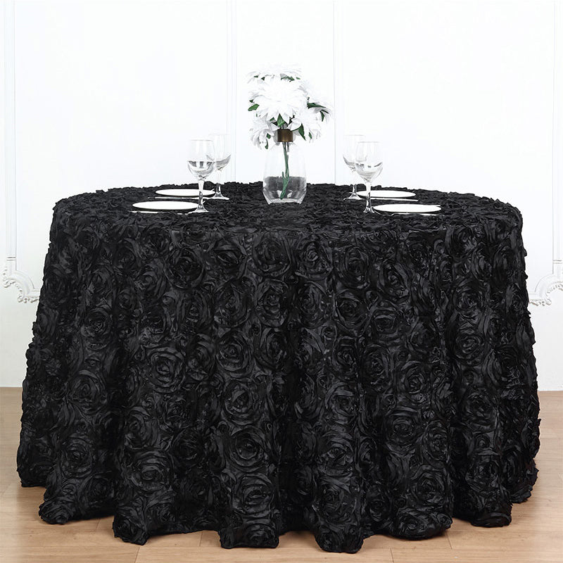 Grandiose 3D Rosette Round Tablecloth Table Cover 120" Black