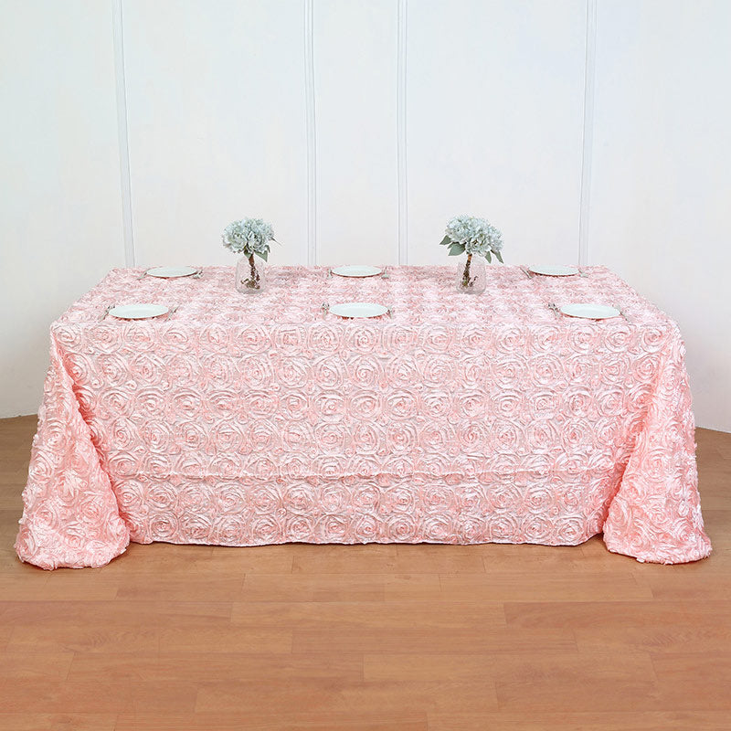 Grandiose 3D Rosette Rectangle Tablecloth Table Cover 90"x132" Light Pink