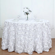 Grandiose 3D Rosette Round Tablecloth Table Cover 130" White