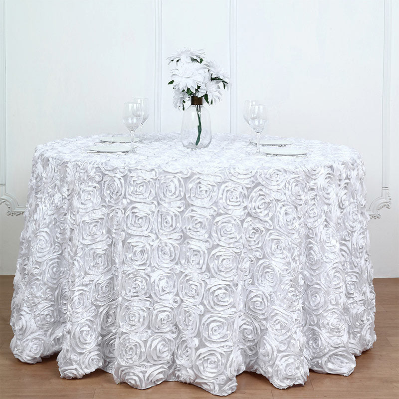 Grandiose 3D Rosette Round Tablecloth Table Cover 120" White
