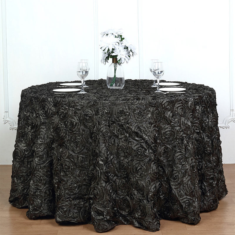 Grandiose 3D Rosette Round Tablecloth Table Cover 120" Dark Gray