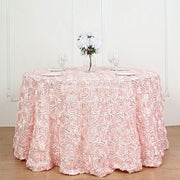 Grandiose 3D Rosette Round Tablecloth Table Cover 130" Light Pink