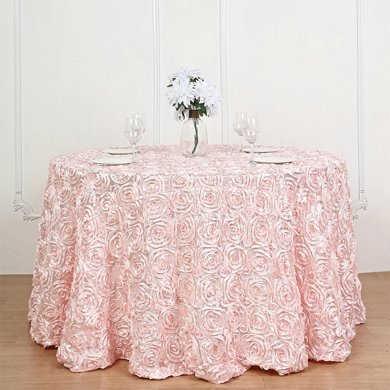 Grandiose 3D Rosette Round Tablecloth Table Cover 120" Light Pink