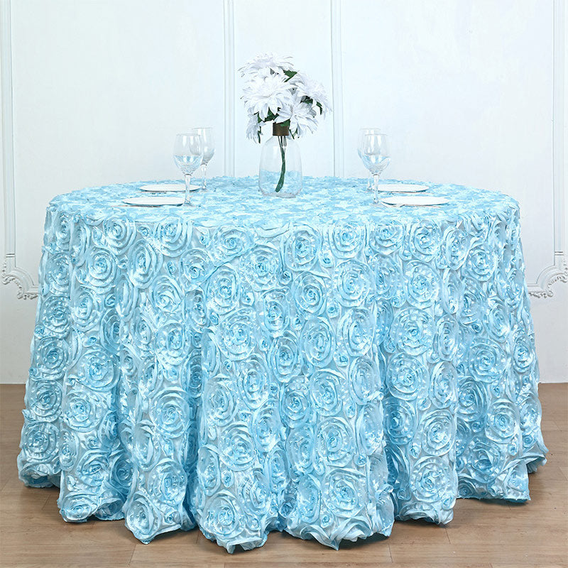Grandiose 3D Rosette Round Tablecloth Table Cover 120" Light  Blue